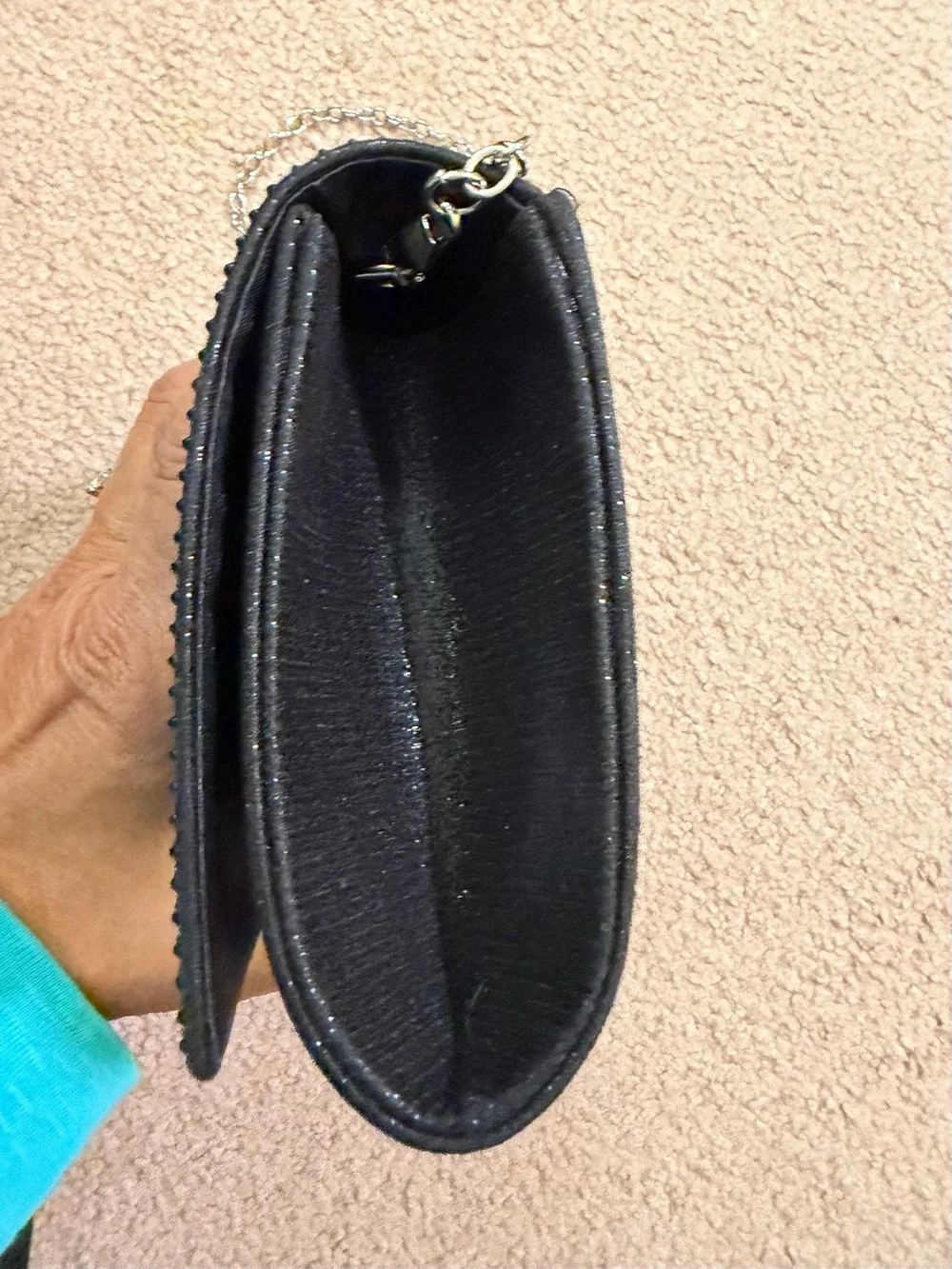 Black Beaded Evening Clutch Crossbody Purse Silver Chain NWOT Formal